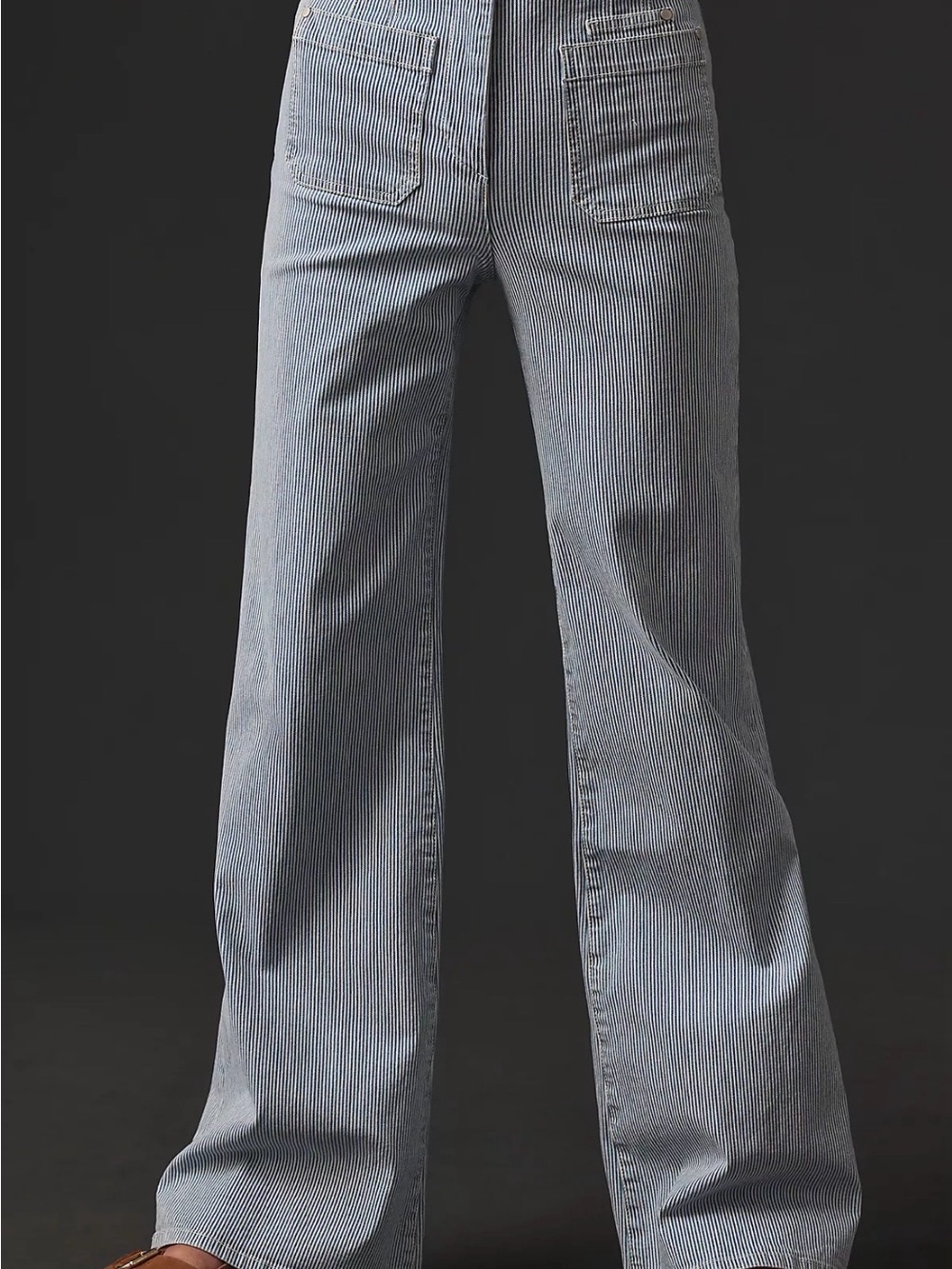 Maeve By Anthropologie The Junie High Rise Blue & White Striped Flare Jeans (31) - Picture 3 of 8